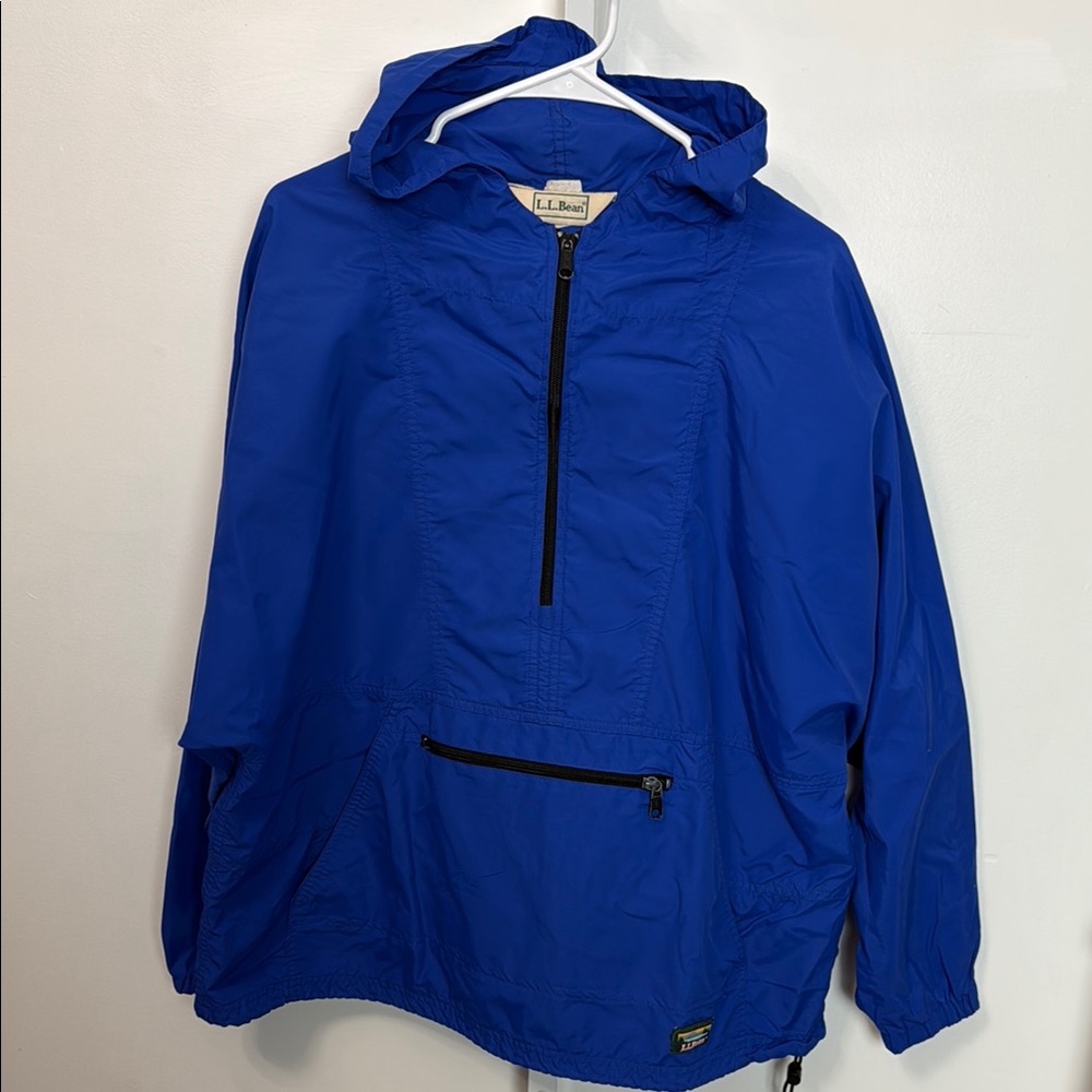 Vintage L.L. Bean Blue Anorak Windbreaker Hoodie 1/4 Zipper Jacket